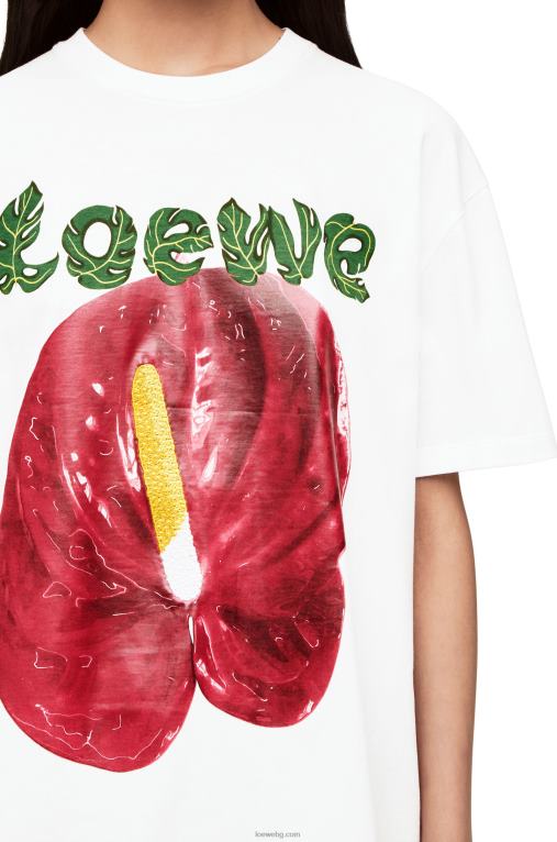 Loewe тениска с цветя антуриум от памучно трико F84B8798 Жени бяло/червено