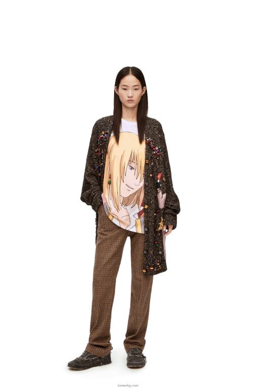 Loewe украсена тениска от памук F84B8835 Жени бяло/бежово