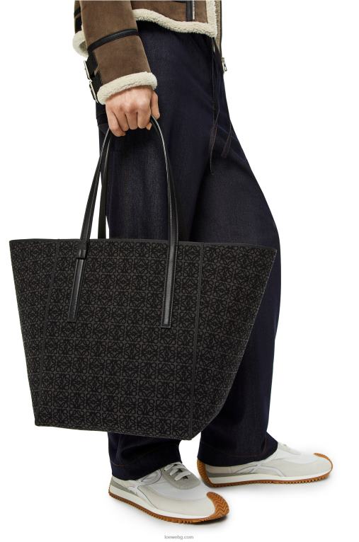 Loewe t голяма чанта от анаграм жакард и телешка кожа F84B8129 мъже антрацит/черен