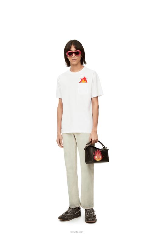 Loewe памучна тениска с джобове Calcifer F84B8828 мъже бяло