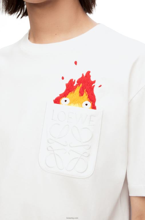 Loewe памучна тениска с джобове Calcifer F84B8828 мъже бяло