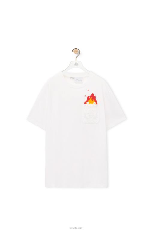 Loewe памучна тениска с джобове Calcifer F84B8828 мъже бяло